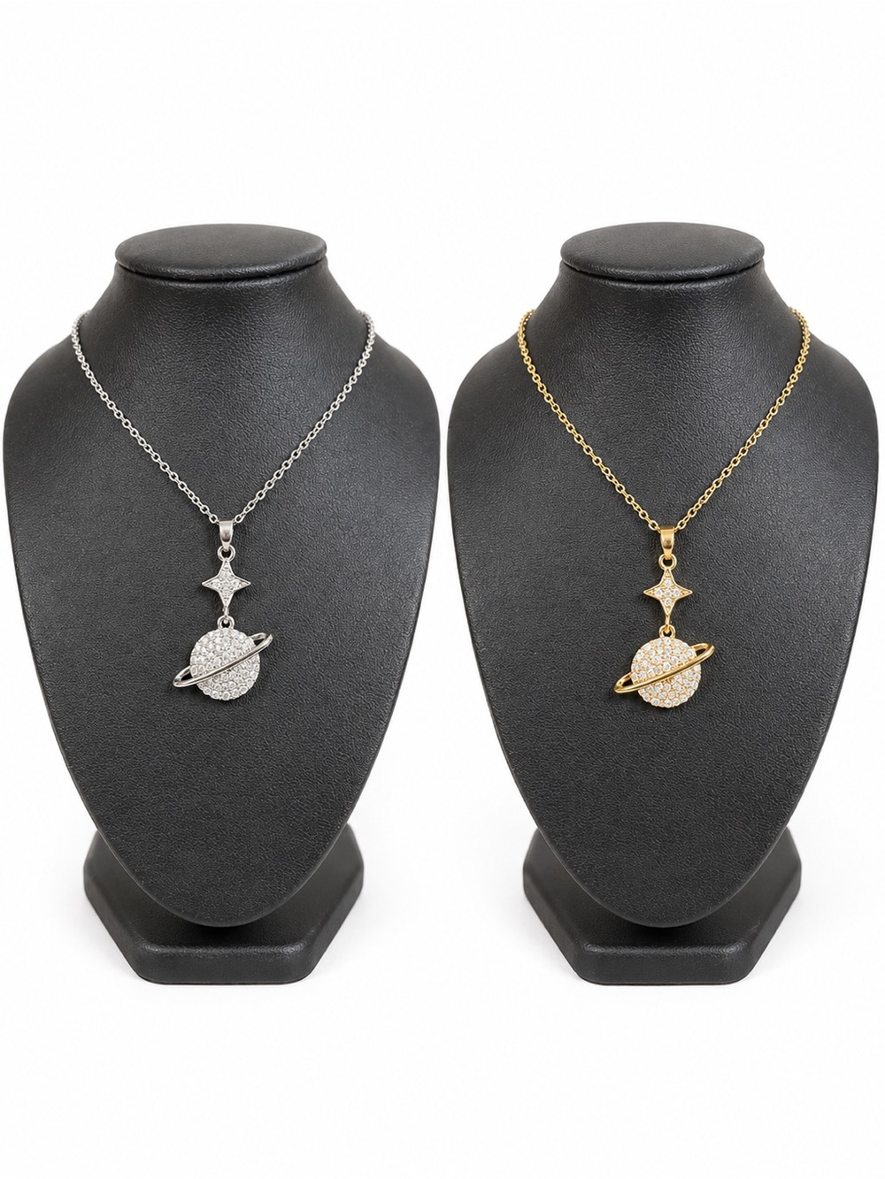 Gold or Silver Stainless Steel Planet & Star Pendant Necklace Celestial Jewelry - Picture 7 of 7